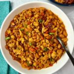 chicken chili in a white bowl