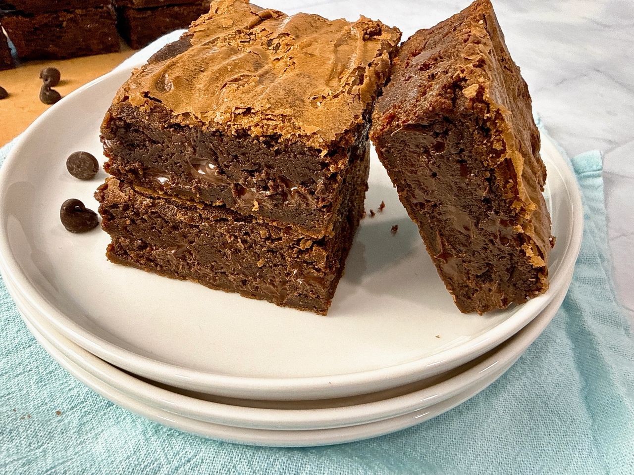 Ultimate Brownies on a white plate 