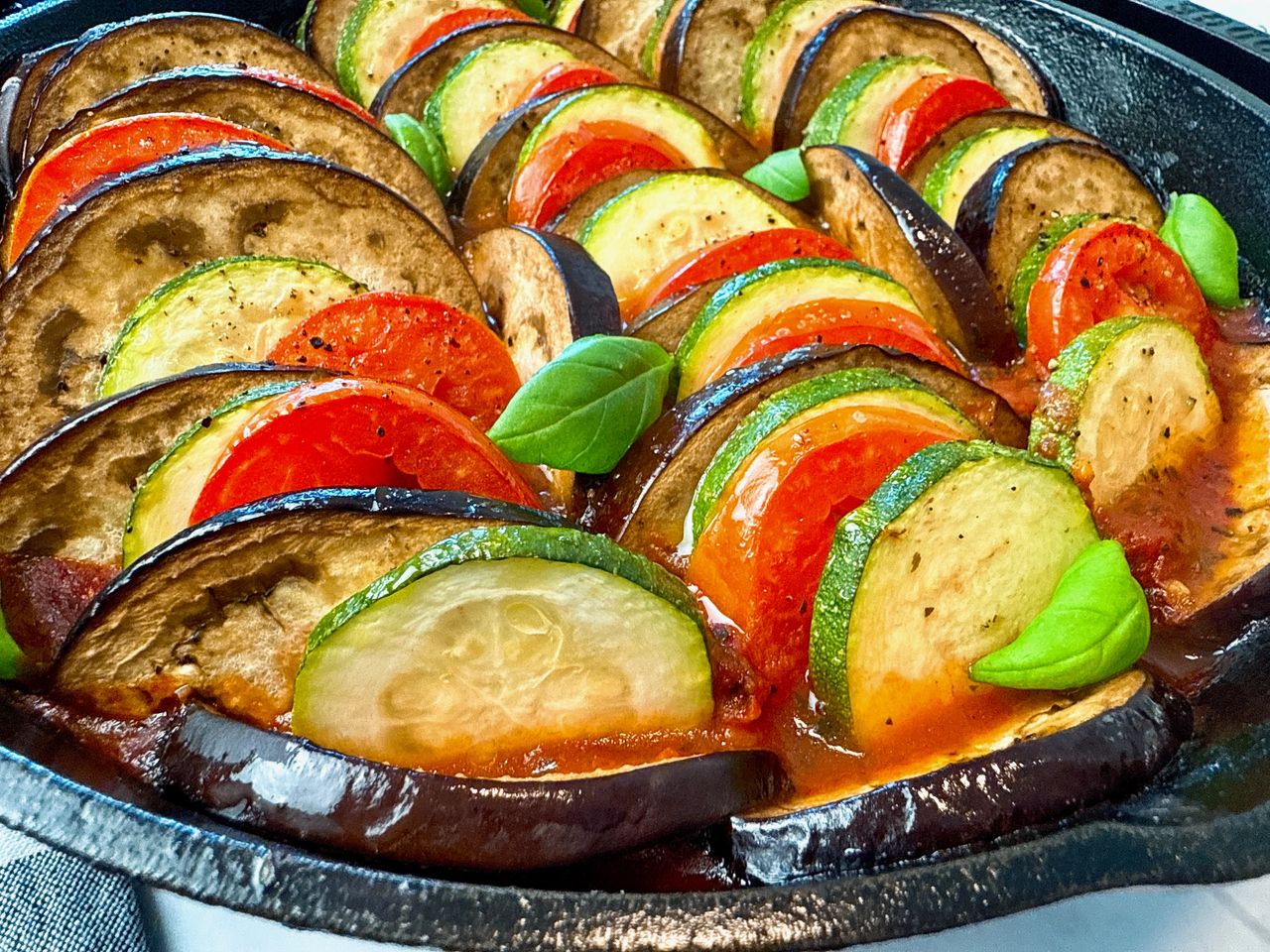 Ratatouille in a cast iron skillet