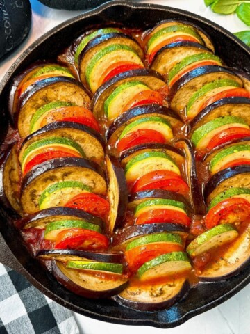 Ratatouille in a cast iron skillet
