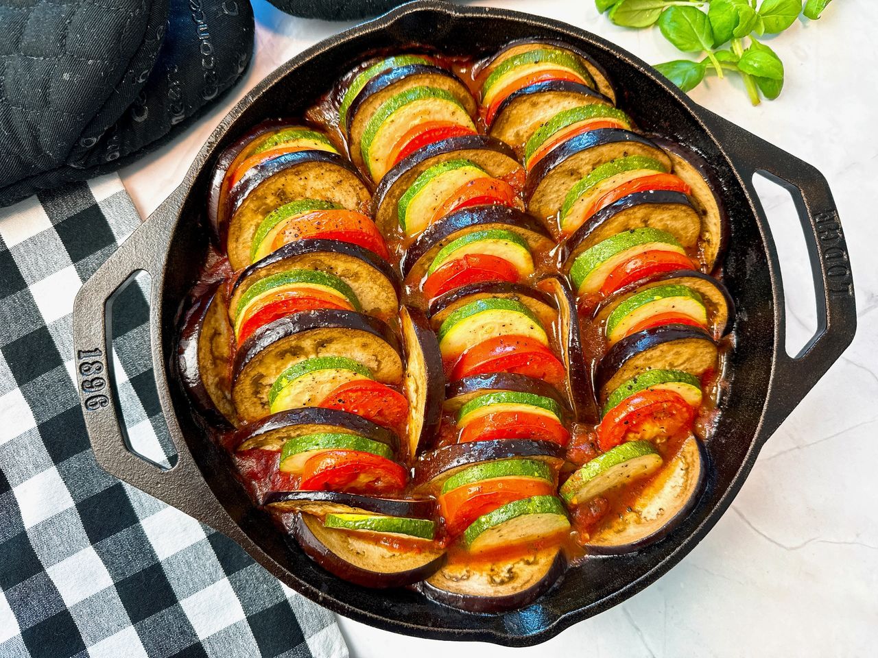 Ratatouille in a cast iron skillet
