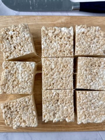 rice krispie treats on a cutting board