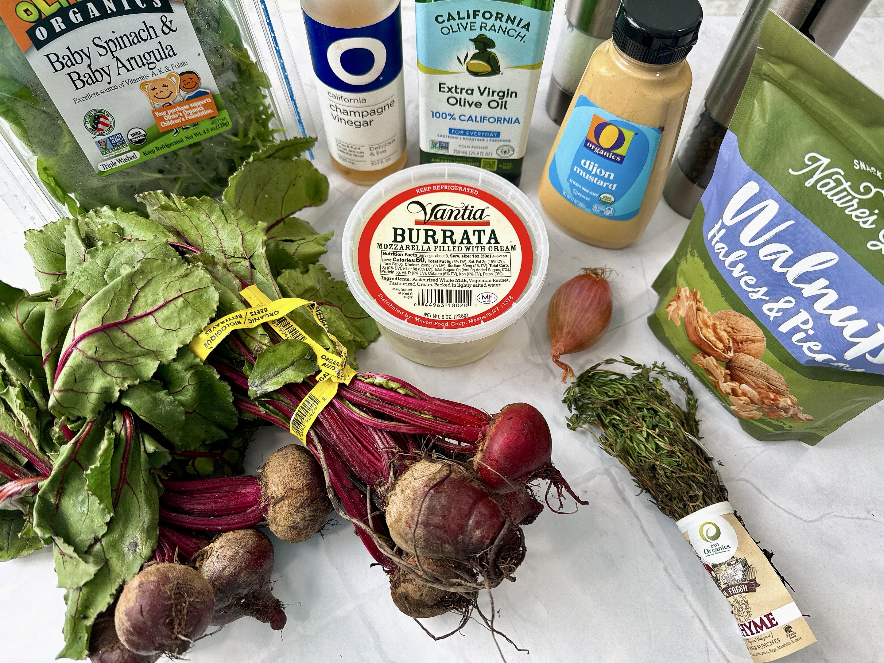 ingredients for roasted beet and burrata salad