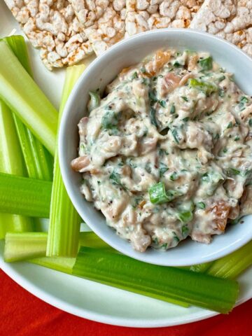 smoked whitefish dip on a plate with celery