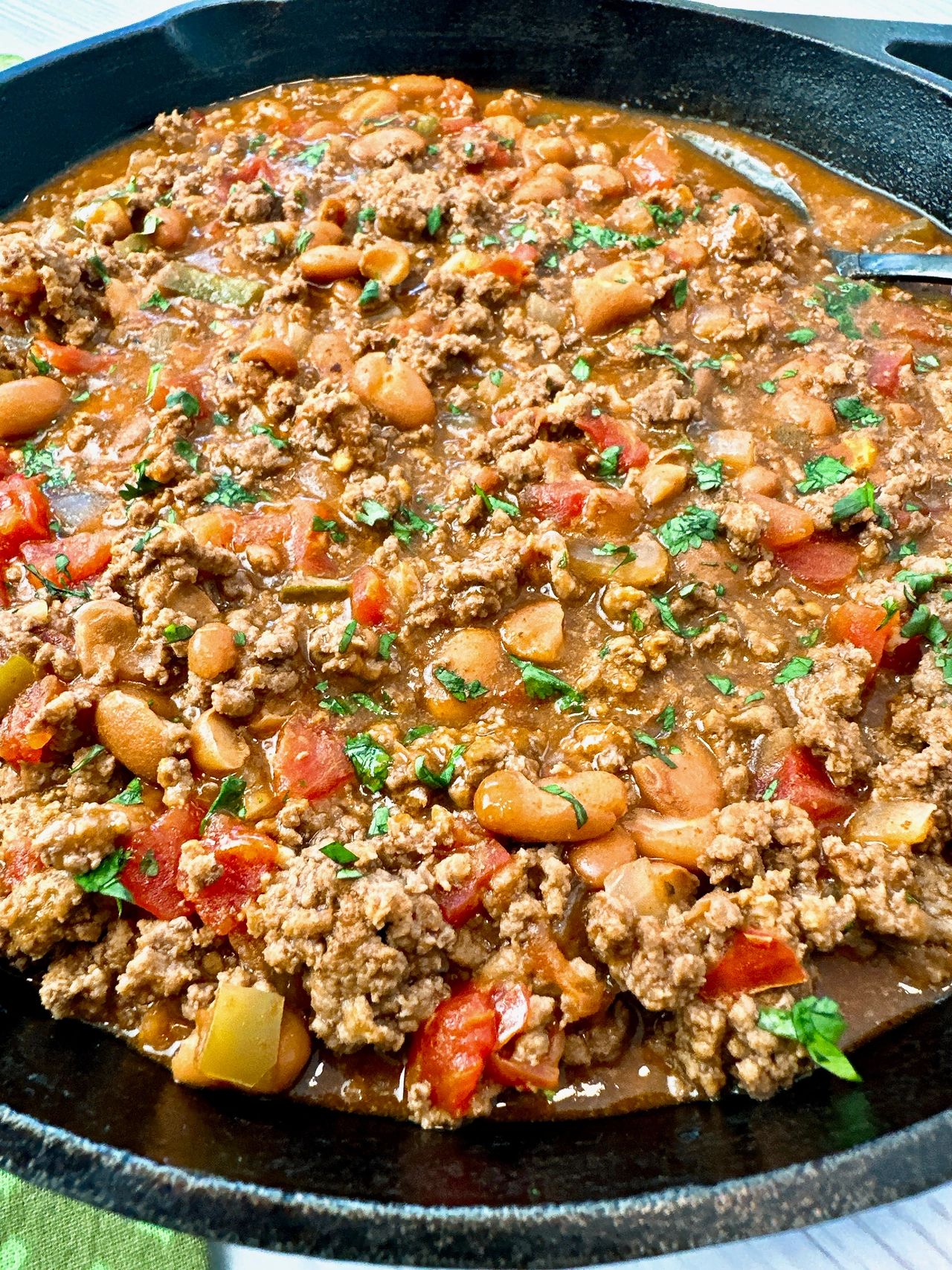 beef and beans in a skillet