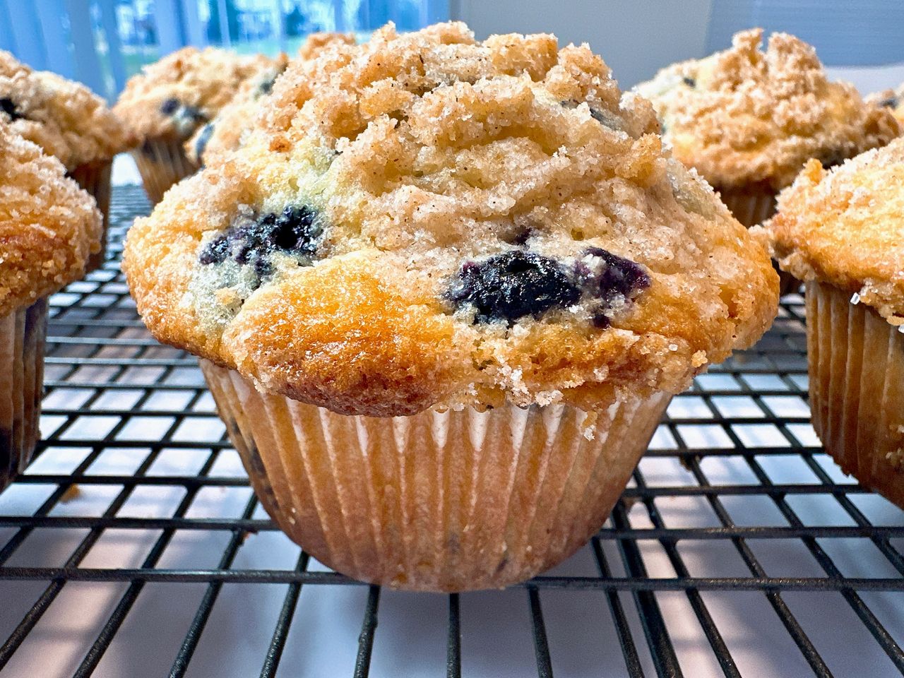 blueberry muffins on a white counter