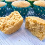 cornbread muffins on a wire rack and white counter