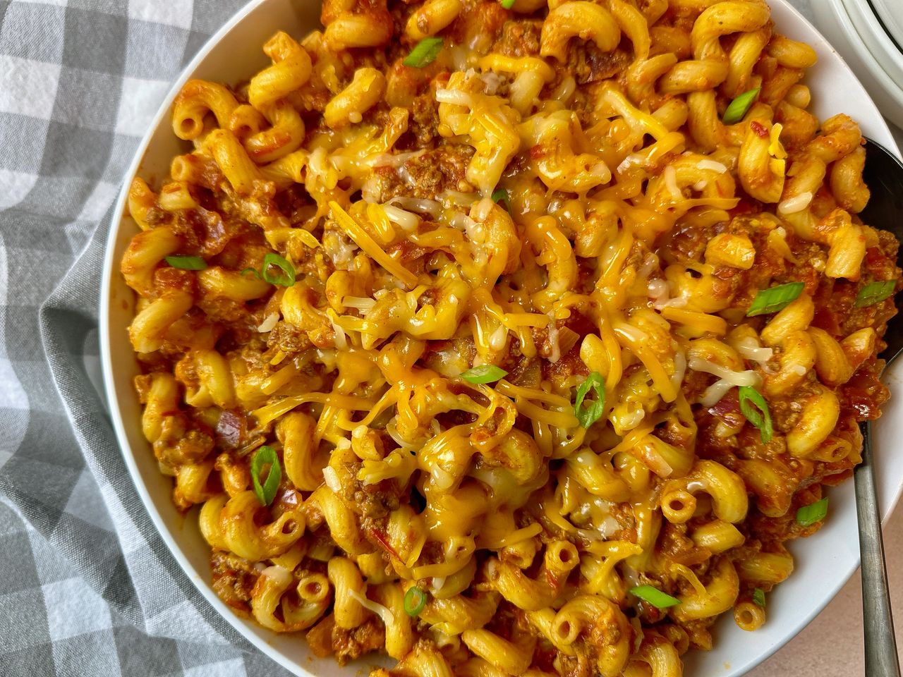 Taco Beef and Pasta Taco Beef and Pasta in a white bowl
