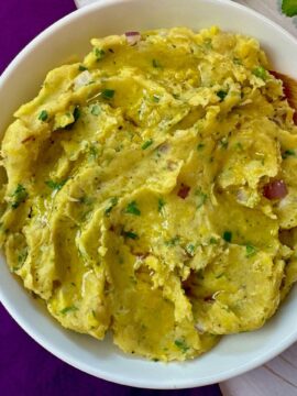 smashed plantain dip in a bowl