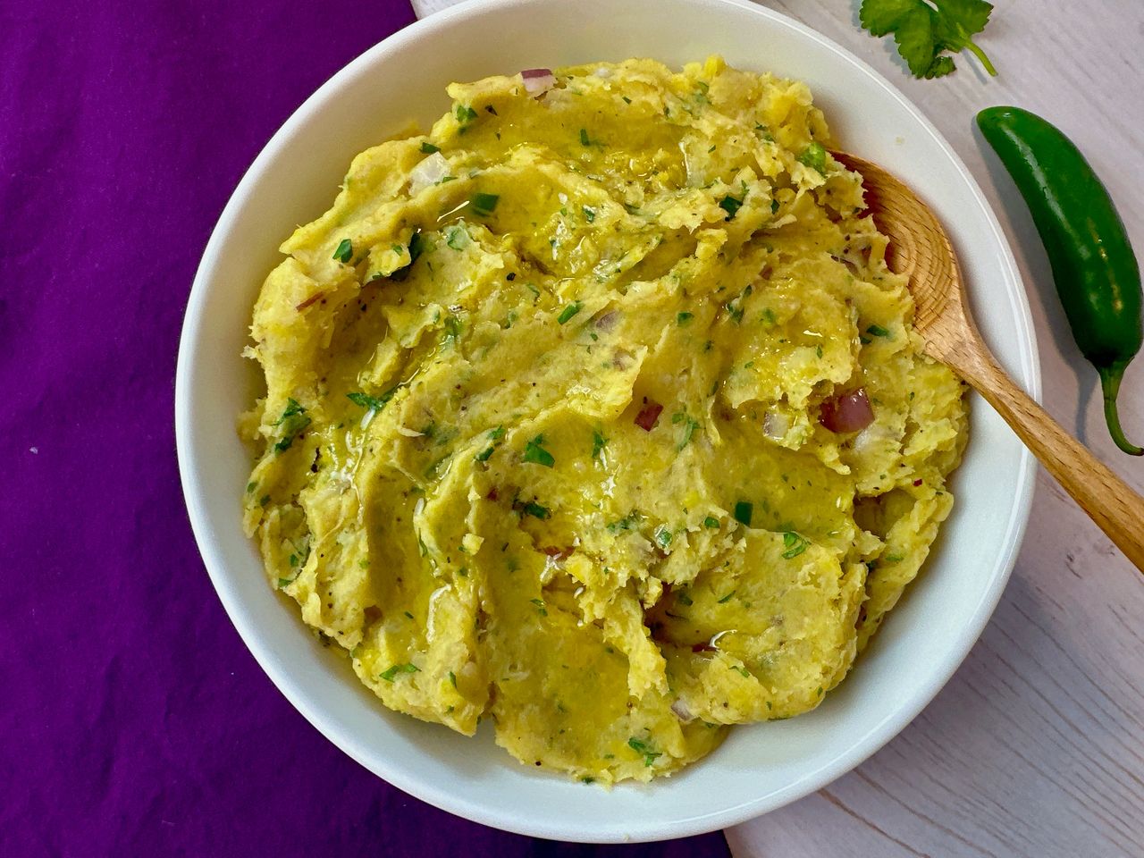 Smashed Plantain Dip smashed plantain dip in a bowl