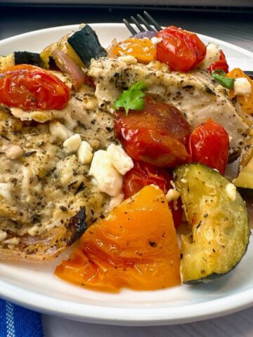 chicken and vegetables with feta cheese
