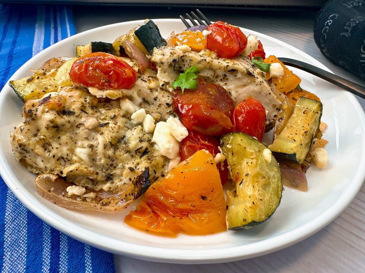chicken and vegetables with feta cheese