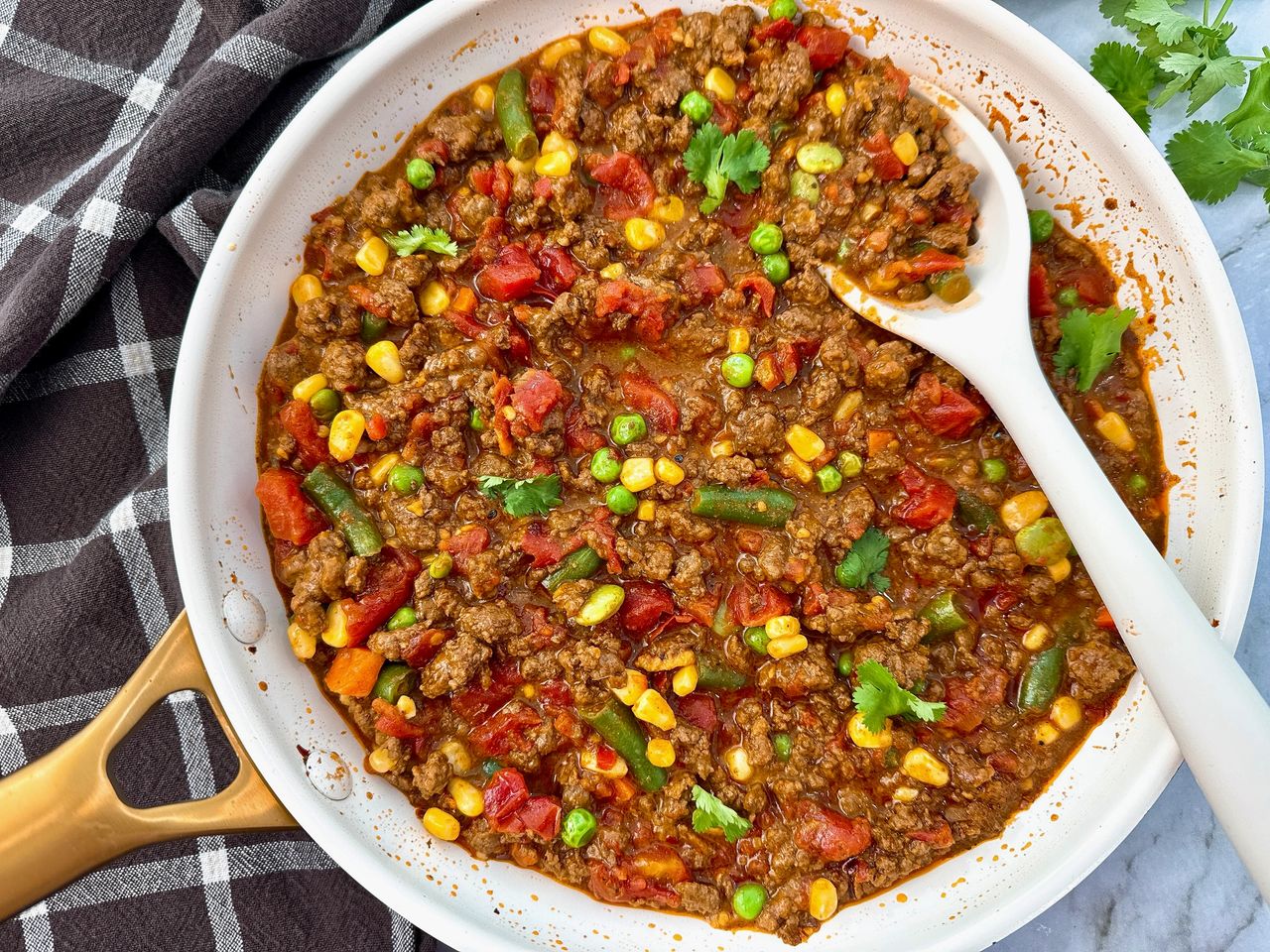 Mexican Ground Beef and Vegetables in a skillet