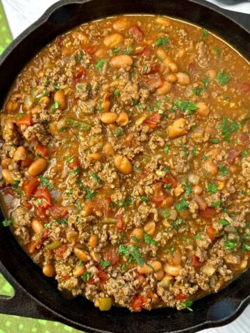 beef and beans in a skillet