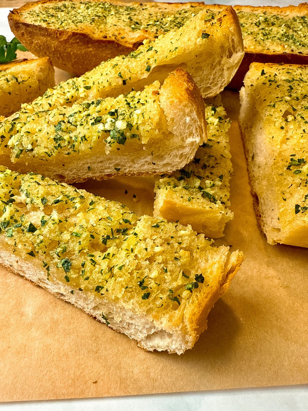 garlic bread on parchment paper