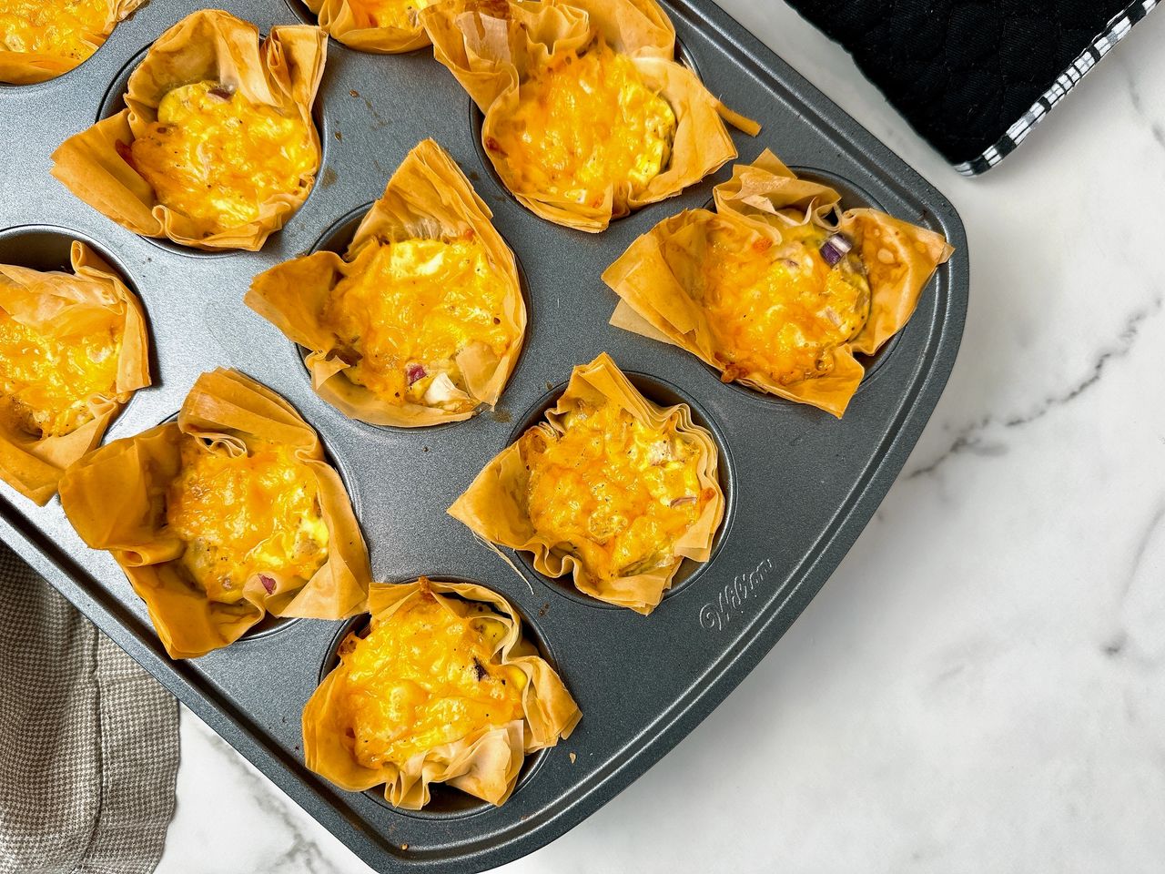 ham and cheddar filo cups