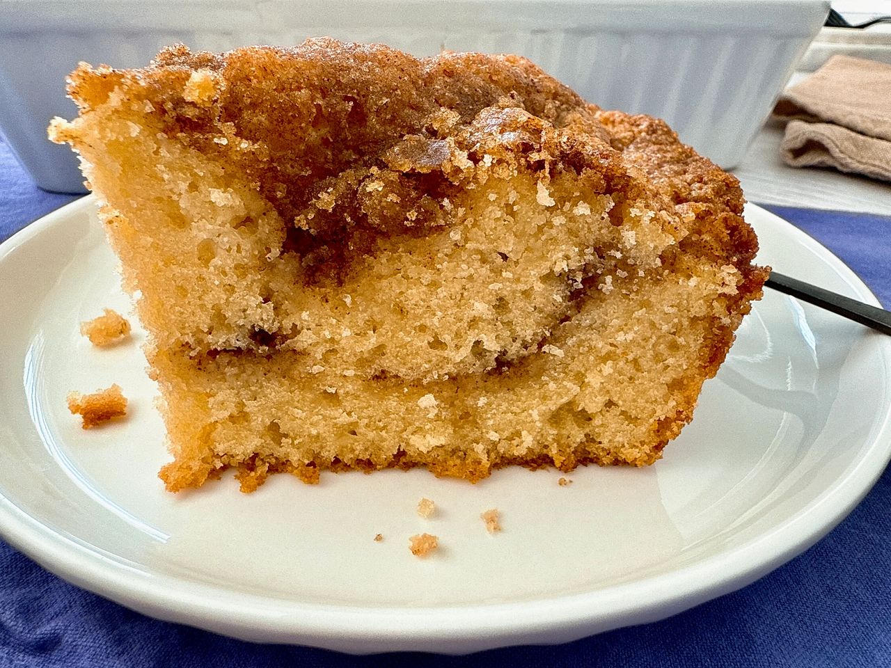 slice of coffee cake on white plate