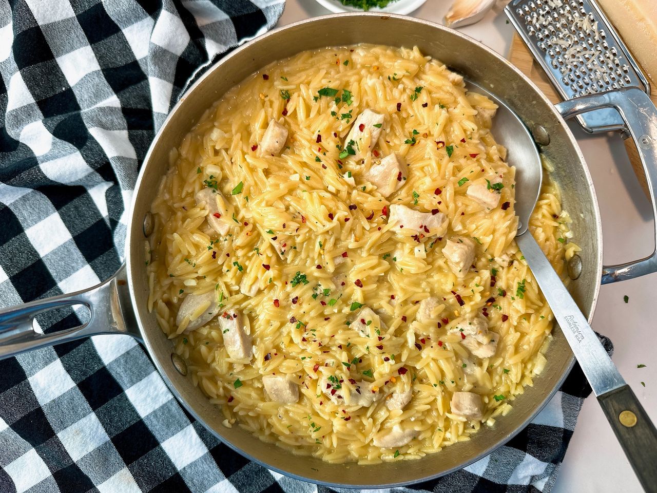garlic butter chicken and orzo