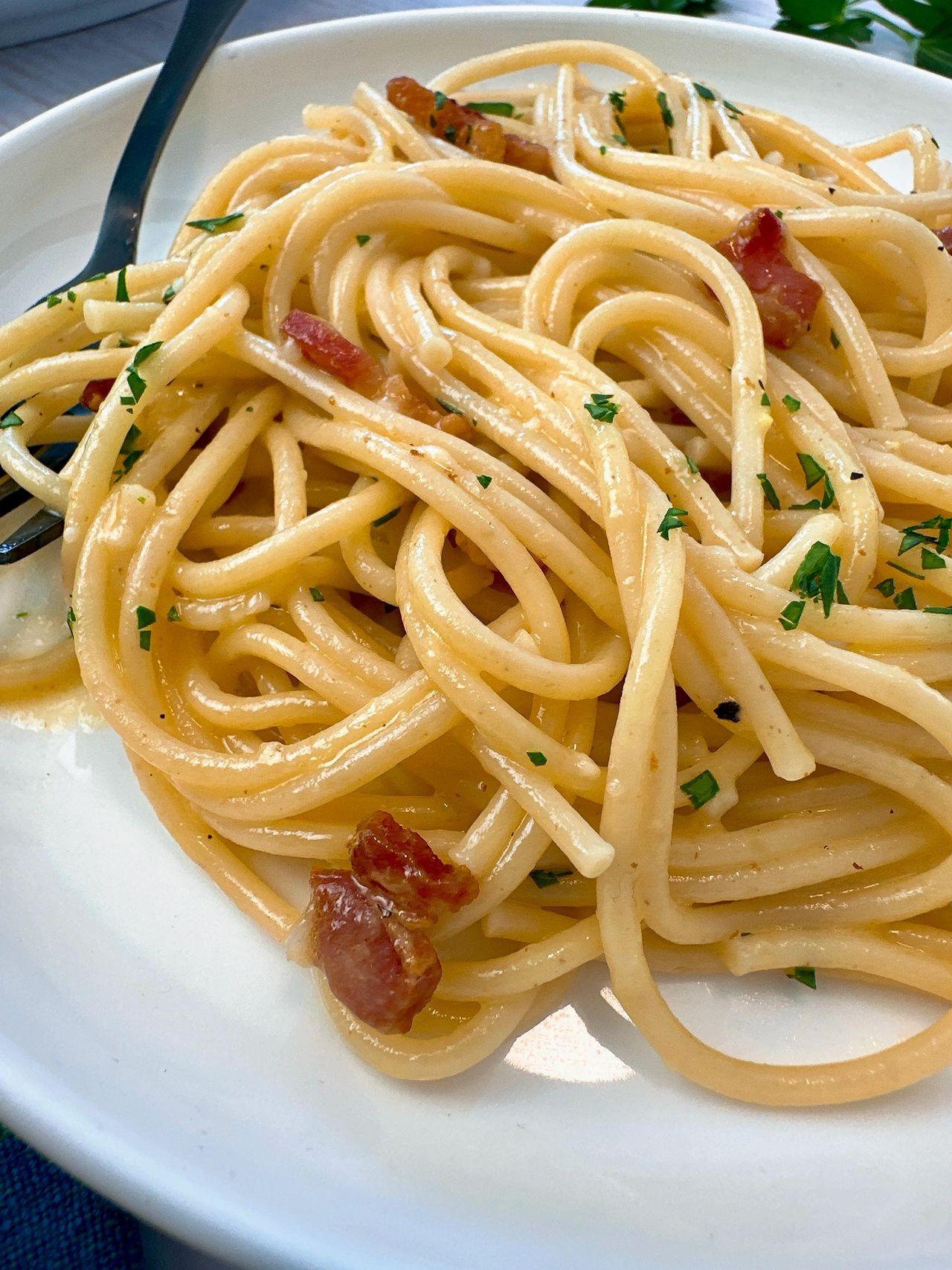 carbonara on a white plate
