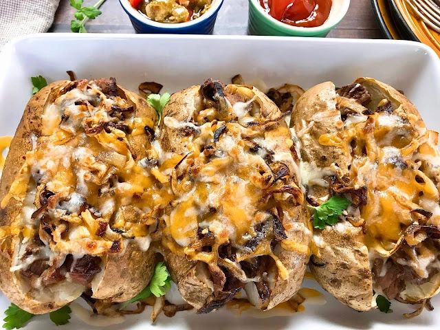 philly cheesesteak baked potatoes