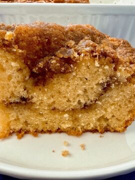 slice of coffee cake on white plate