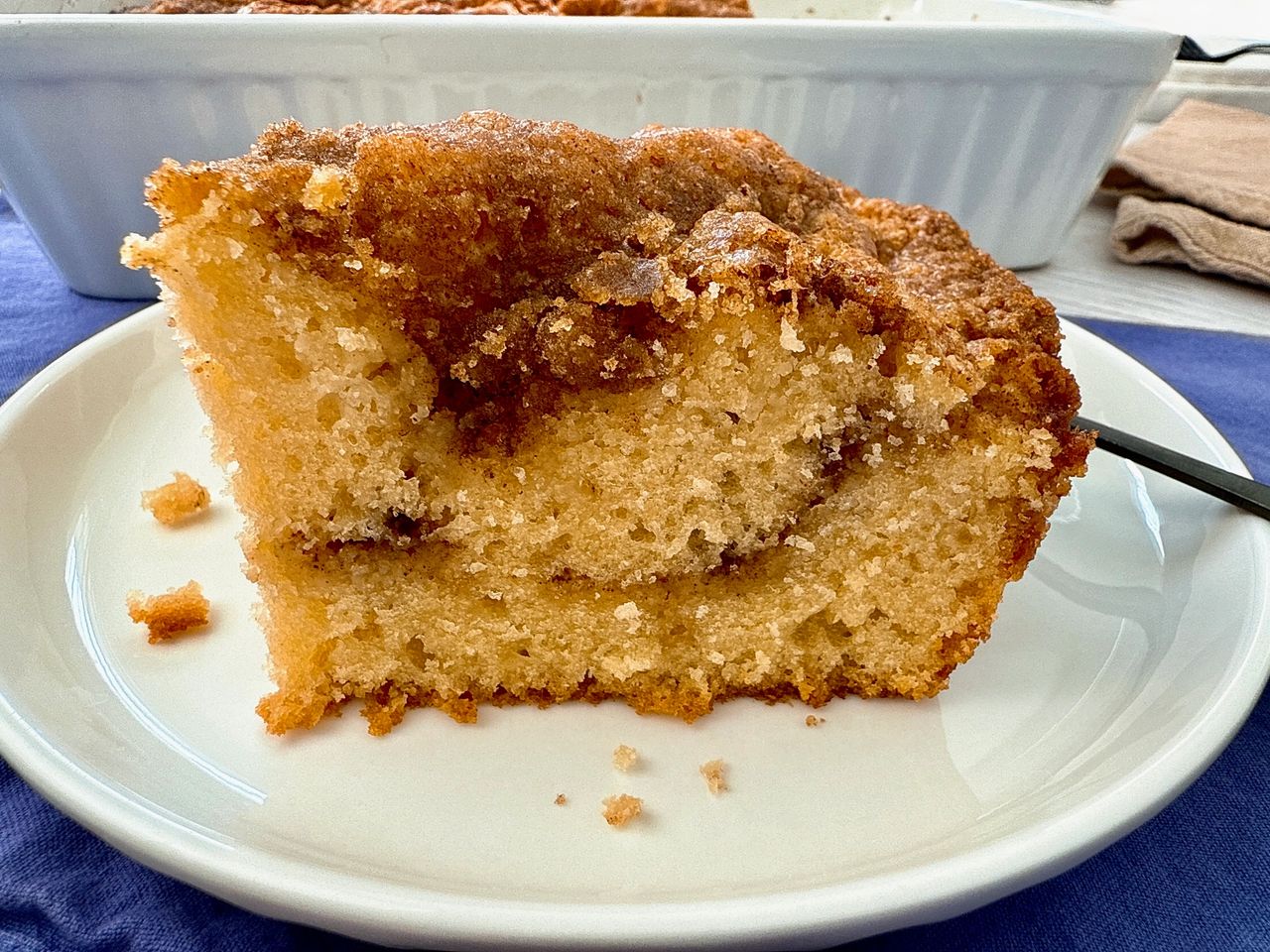 slice of coffee cake on white plate