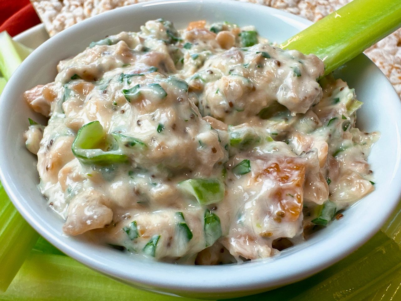 smoked whitefish dip on a plate with celery