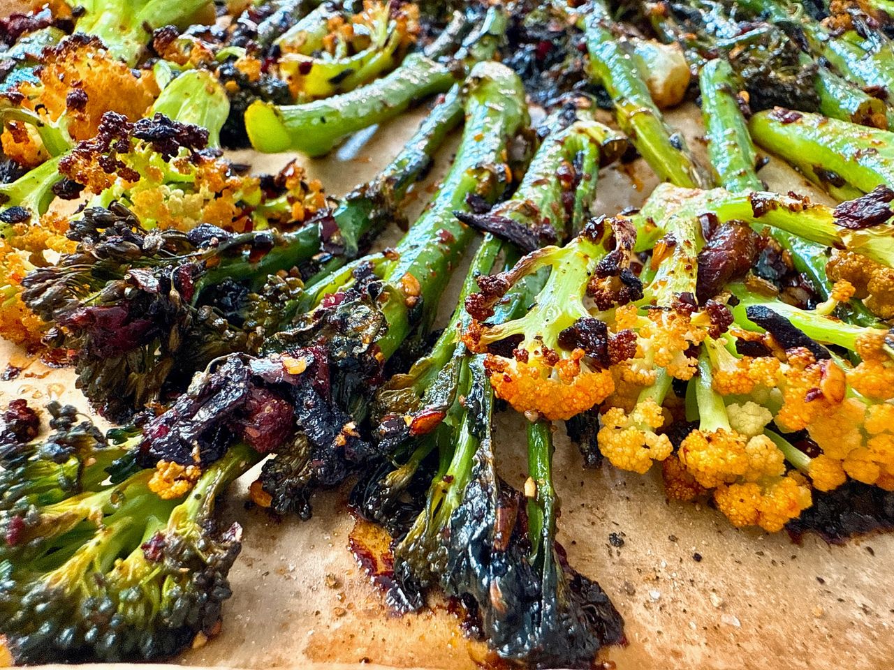 roasted broccoli and cauliflower with chili crisp