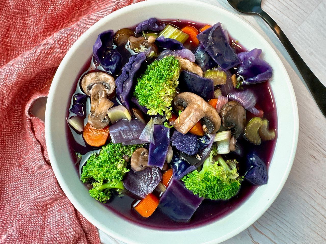 vegetable soup in a white bowl