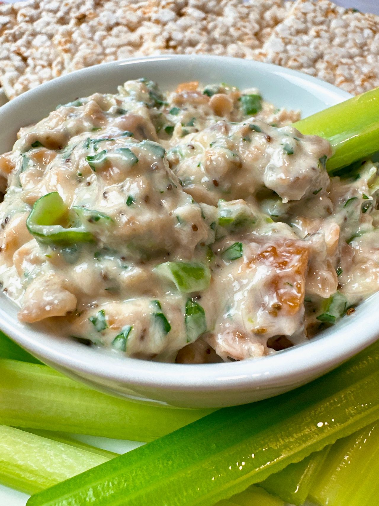 smoked whitefish dip on a plate with celery