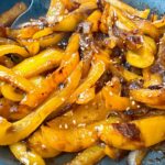 teriyaki bell peppers in a skillet