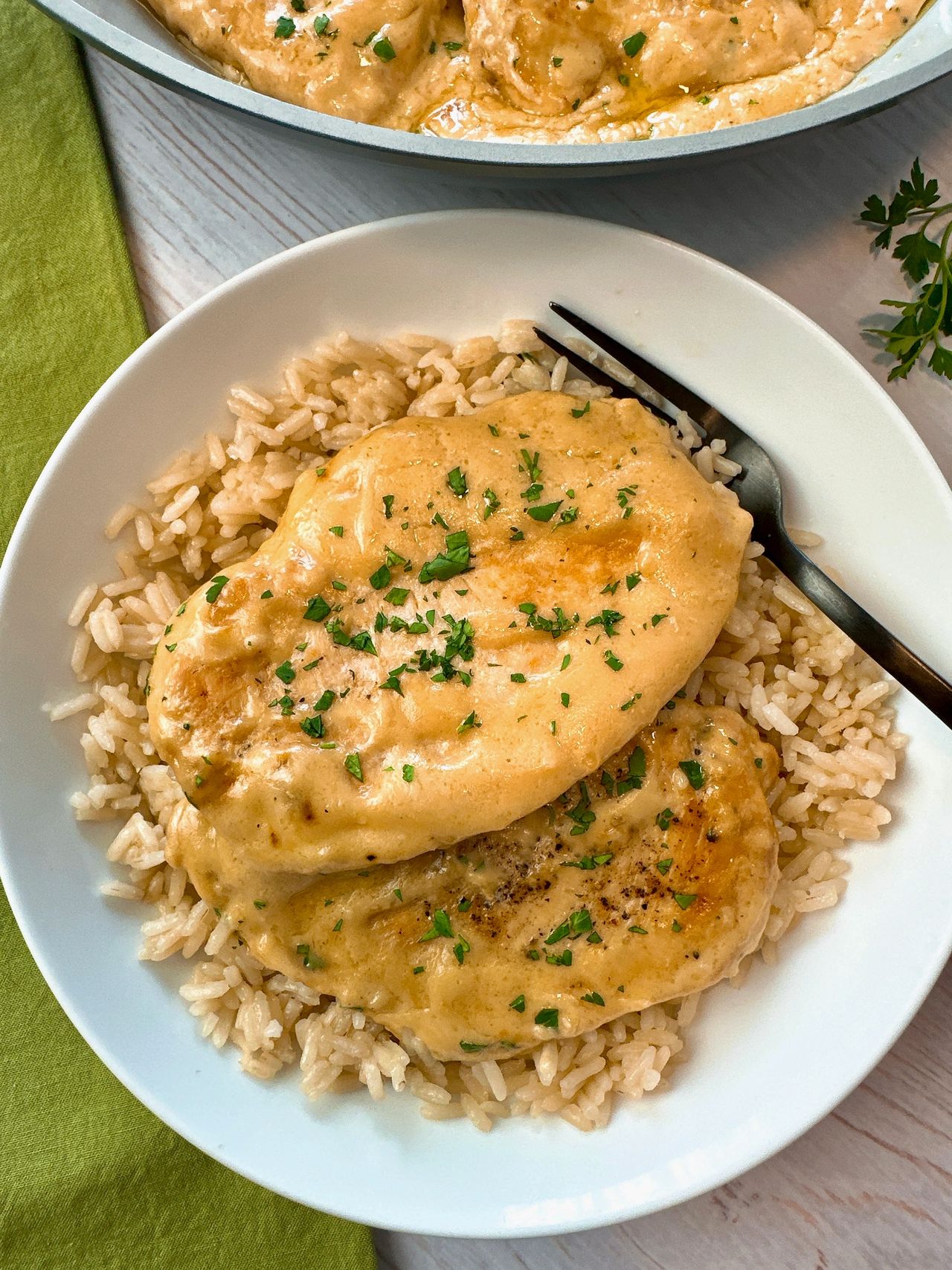 Garlic parmesan chicken over rice