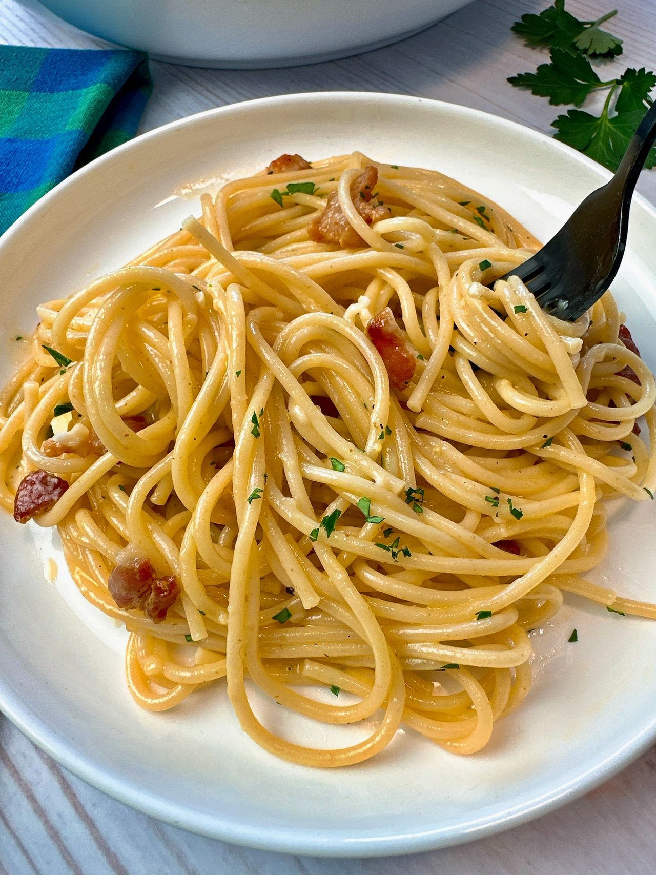 carbonara on a white plate