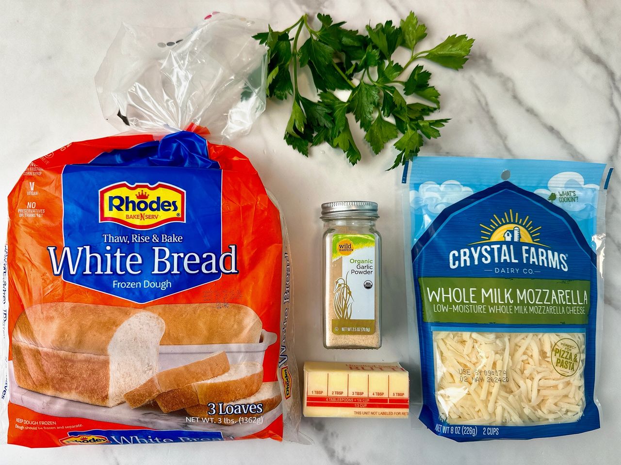 Ingredients for garlic pull apart bread