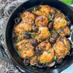 balsamic chicken and mushrooms in a cast iron skillet