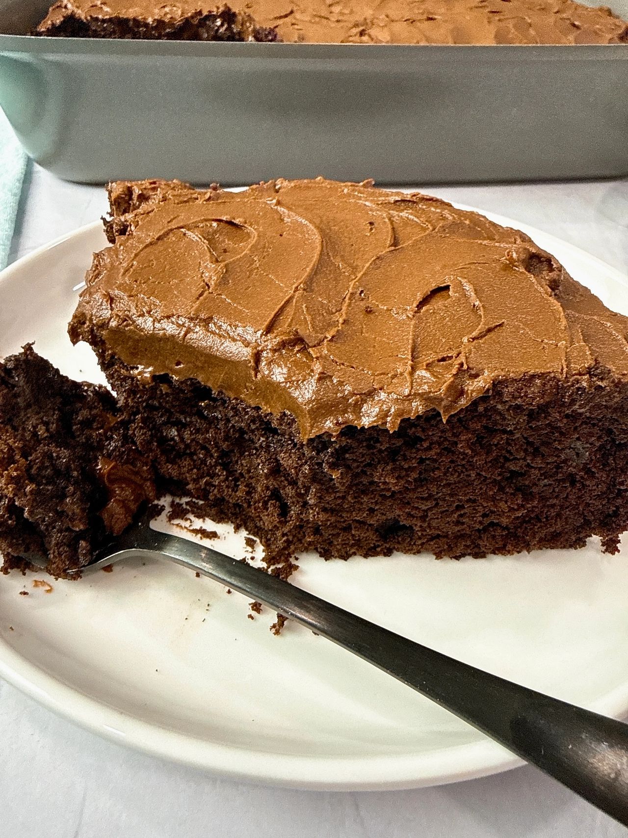 Chocolate Mayonnaise Cake on a white plate