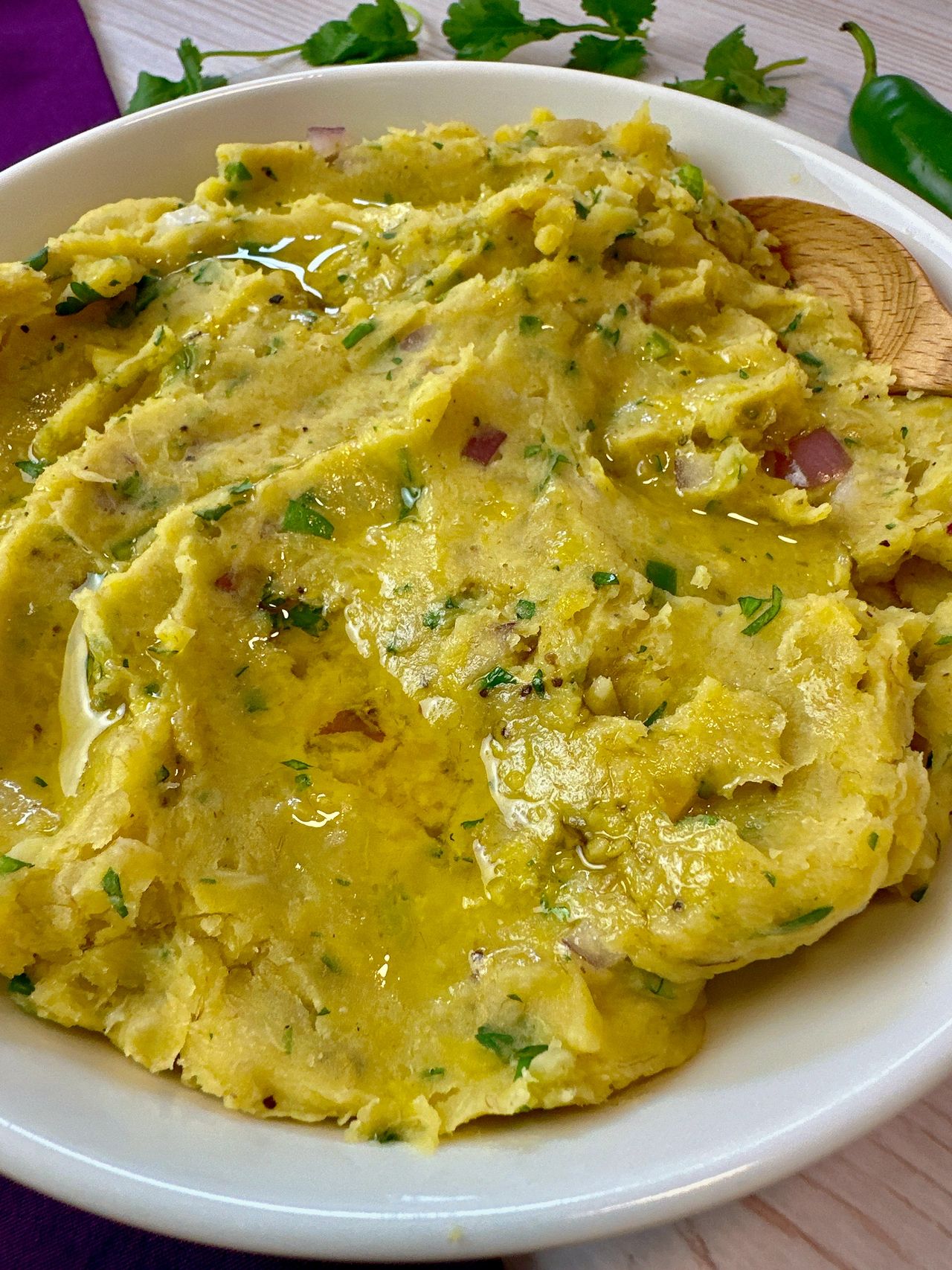 smashed plantain dip in a bowl