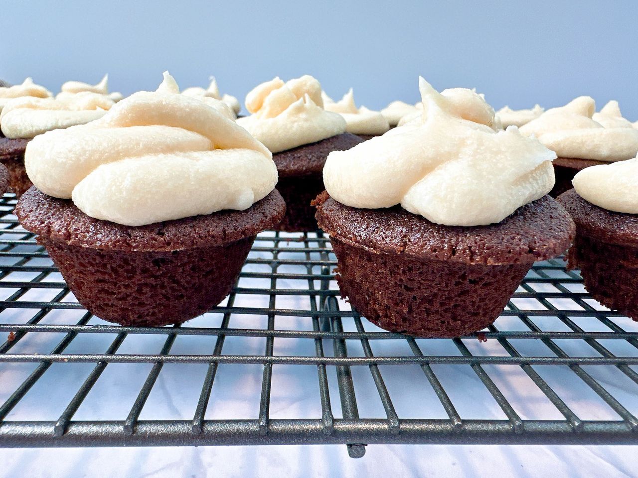 chocolate cupcakes with vanilla frosting