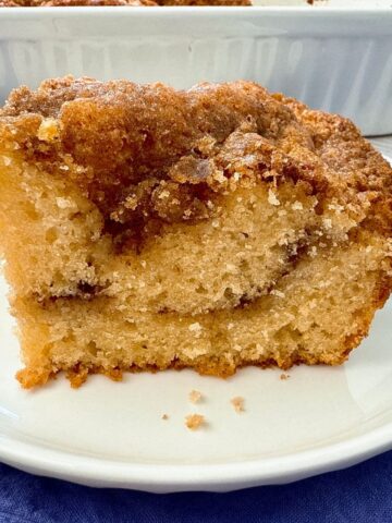 slice of coffee cake on white plate