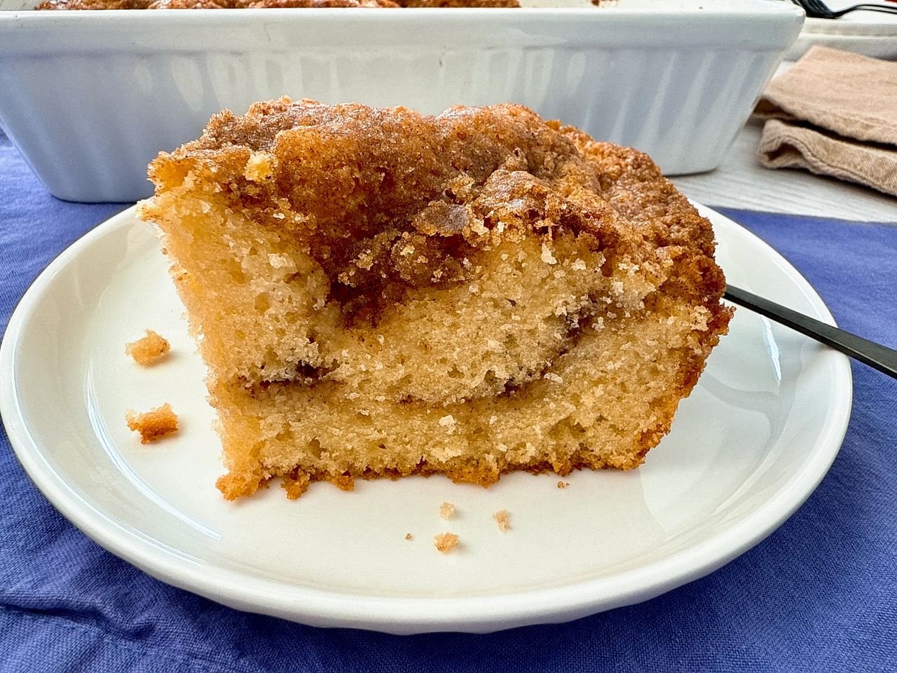 slice of coffee cake on white plate