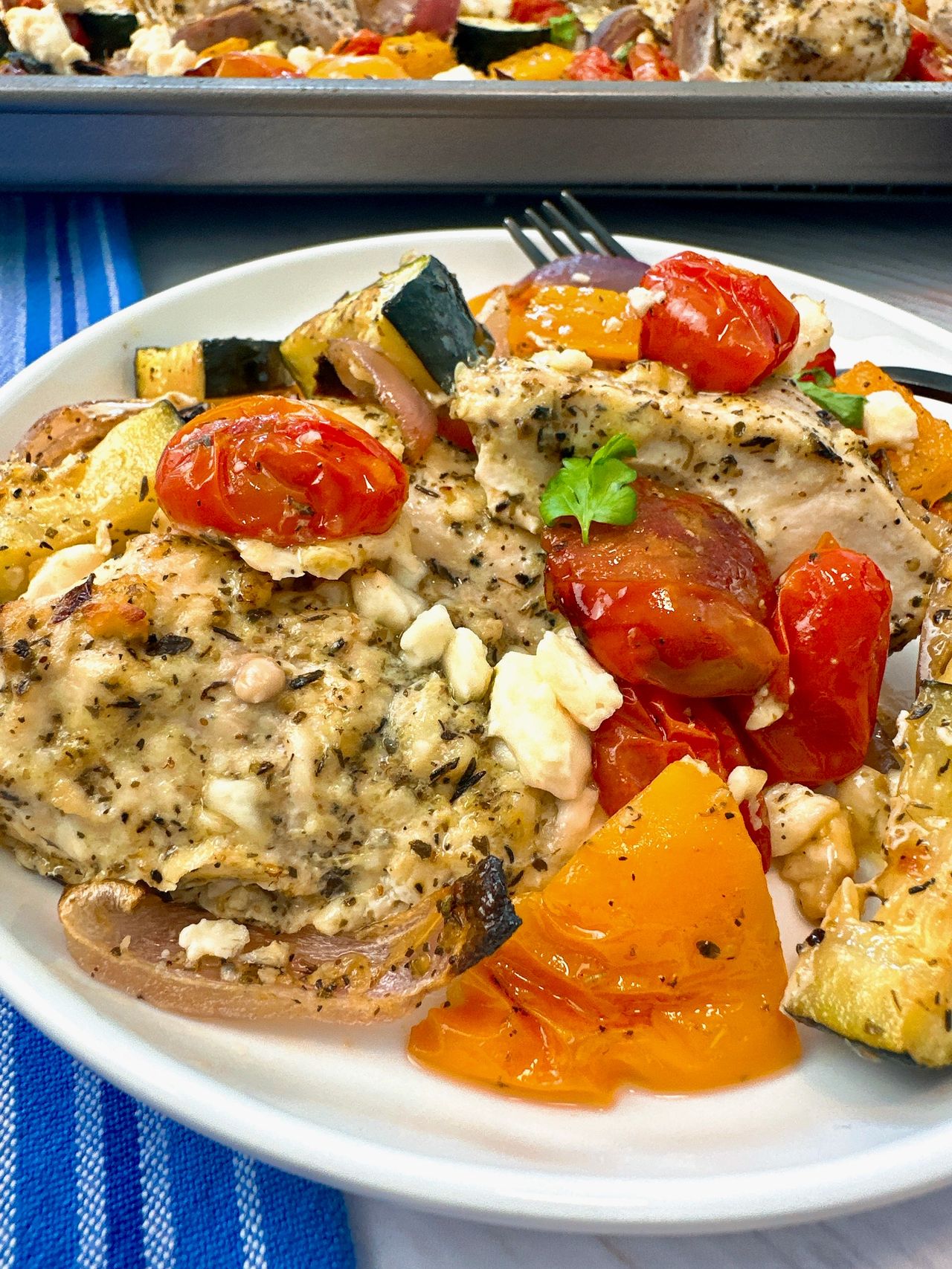 chicken and vegetables with feta cheese