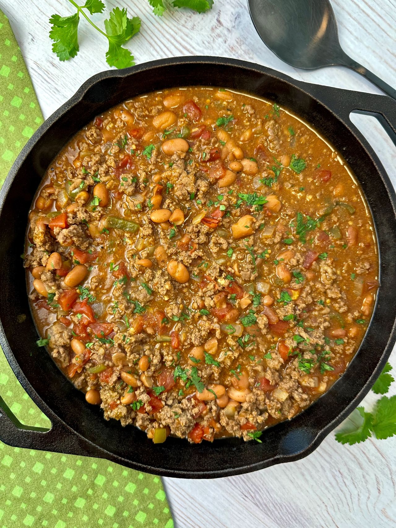 beef and beans in a skillet