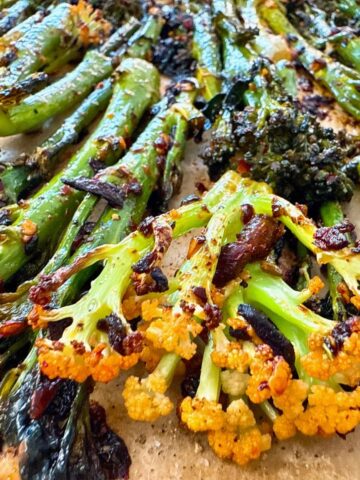 roasted broccoli and cauliflower with chili crisp