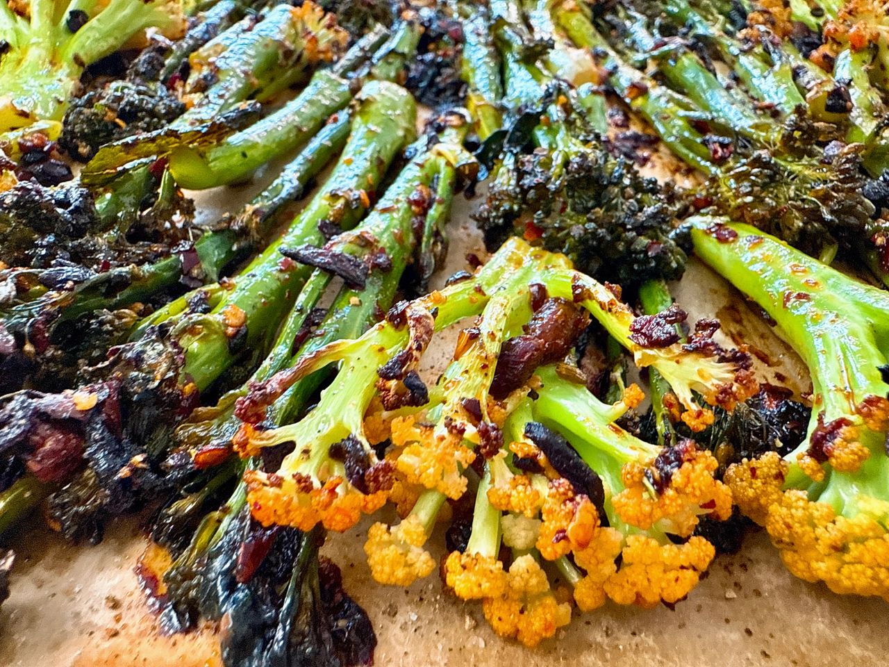 roasted broccoli and cauliflower with chili crisp