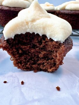 chocolate cupcakes with vanilla frosting