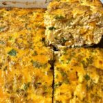 breakfast casserole on a spatula