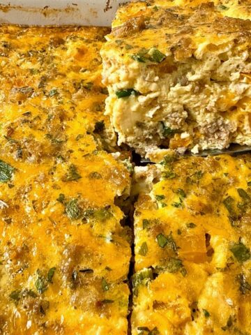 breakfast casserole on a spatula