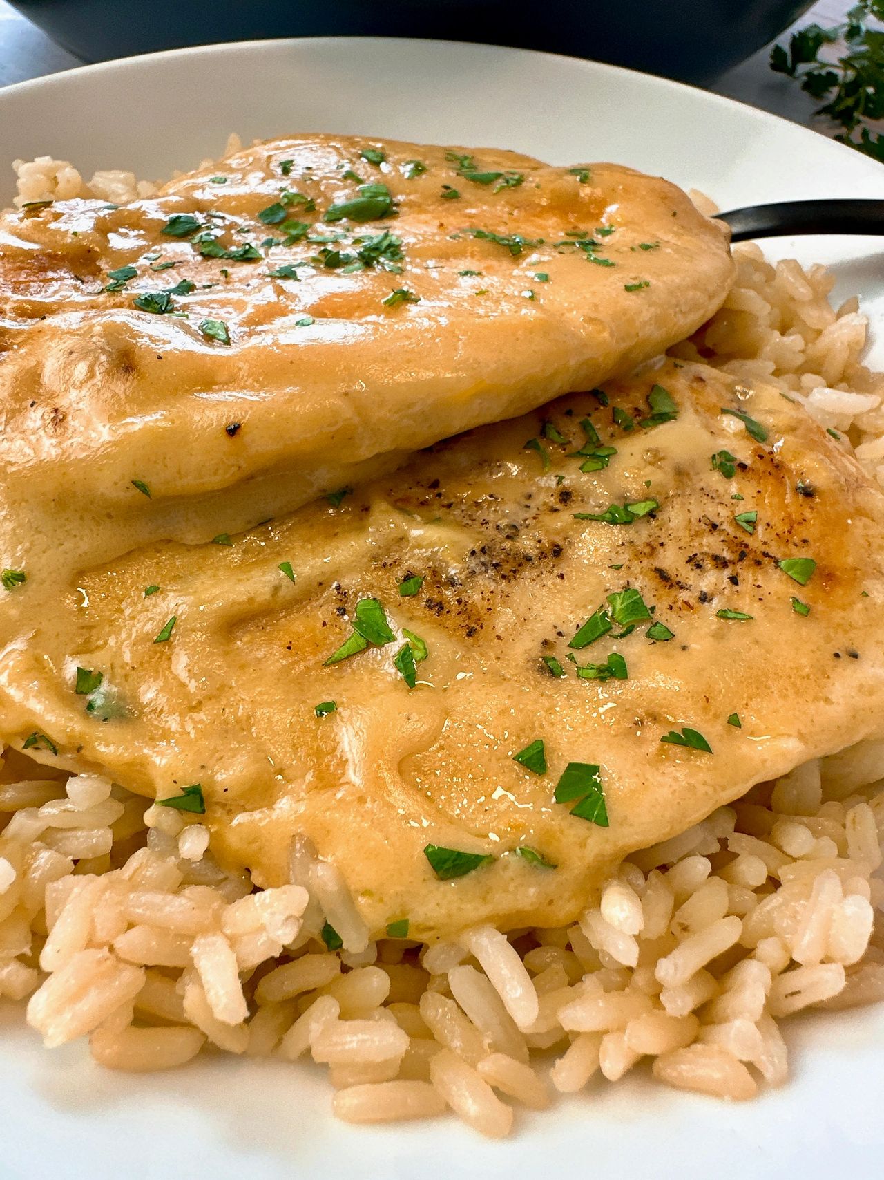 Garlic parmesan chicken over rice