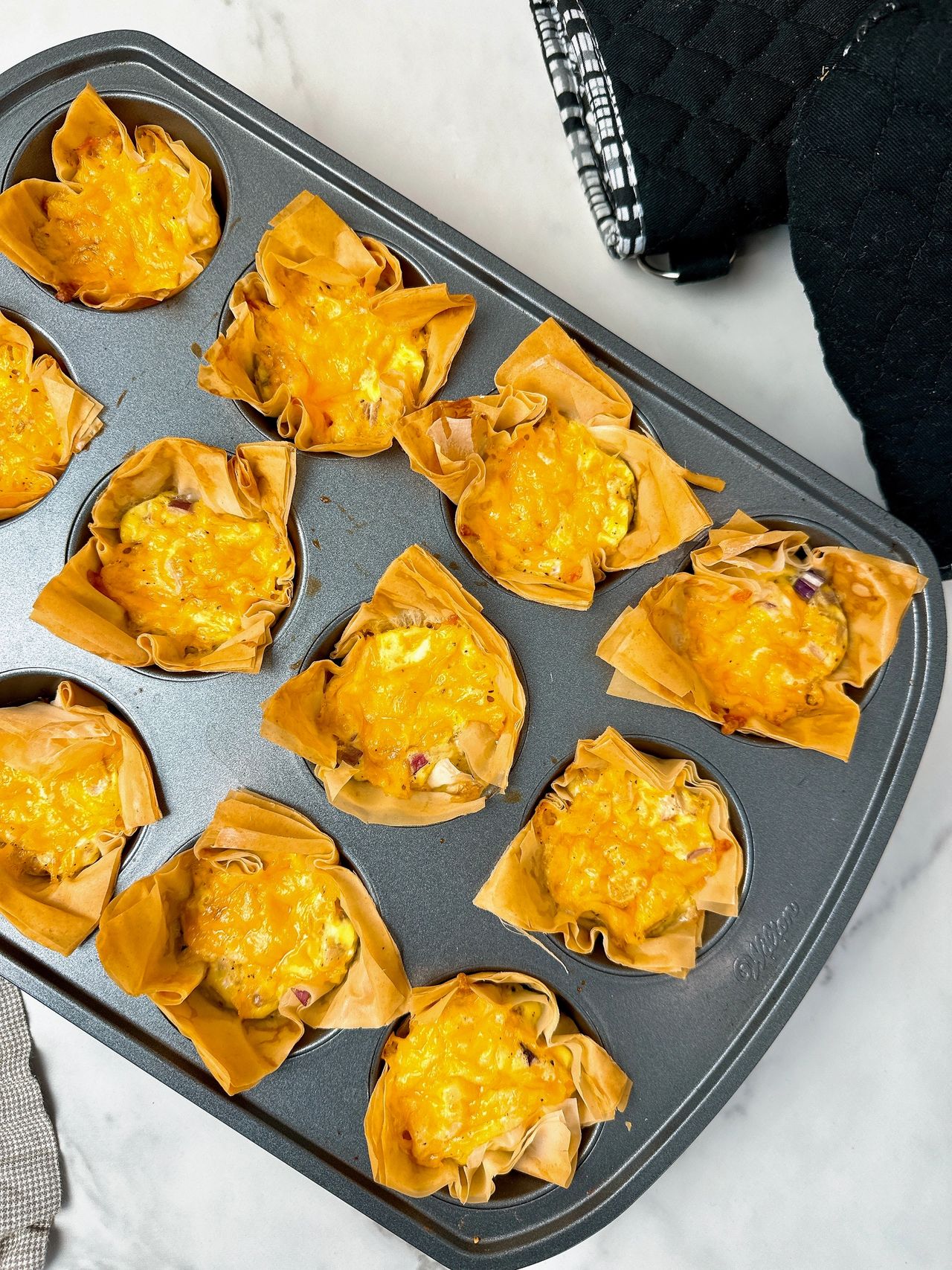 ham and cheddar filo cups