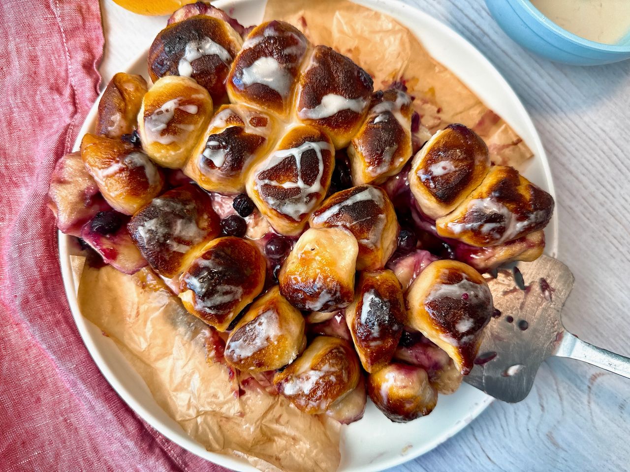 Lemon Blueberry Pull Apart Bread Lemon Blueberry Pull Apart Bread on a white plate